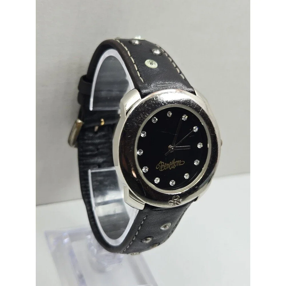 Vintage United Colors Benetton Womens Quartz Watch Black Gemmed Dial New Battery